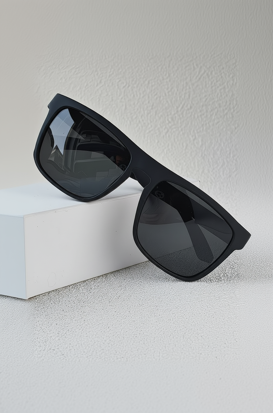 Vintage Square Polarized Sunglasses – Black Silver Unisex
