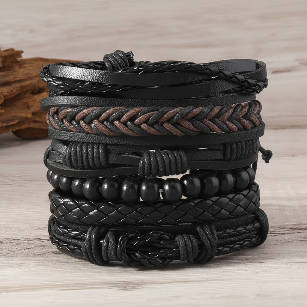 6-piece Black Set Men's Wristband