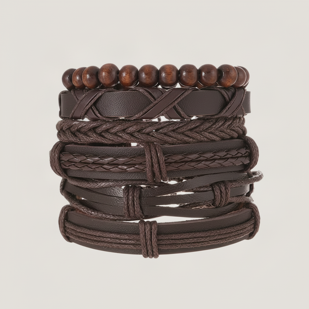 6-piece brown Set Men's Wristband