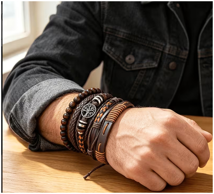 6pcs Vintage Punk Faux Leather Bracelets for Men,