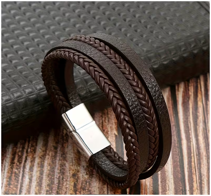 Brown colour Men's Braided PU Leather Bracelet