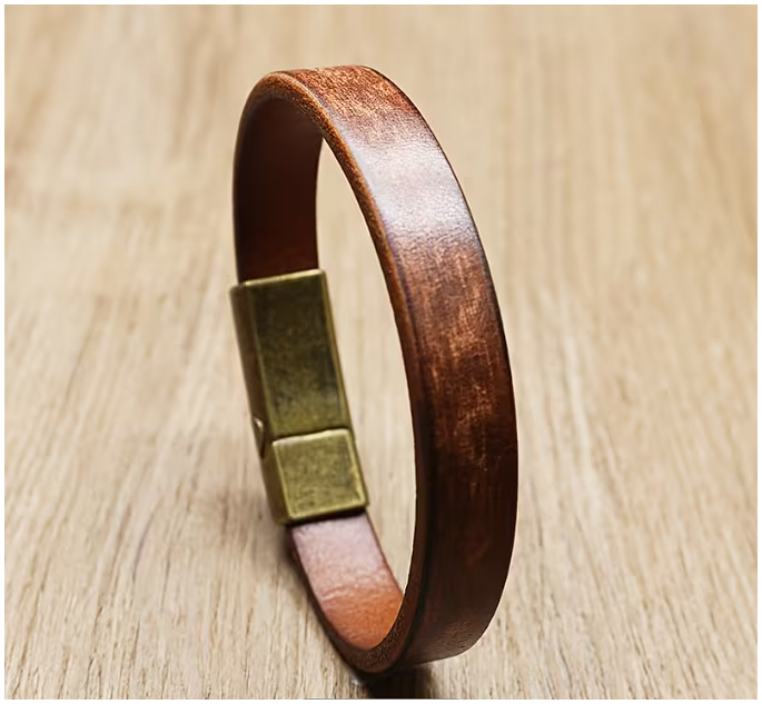 Vintage Texture Genuine Leather Unisex Bracelet coffee colour