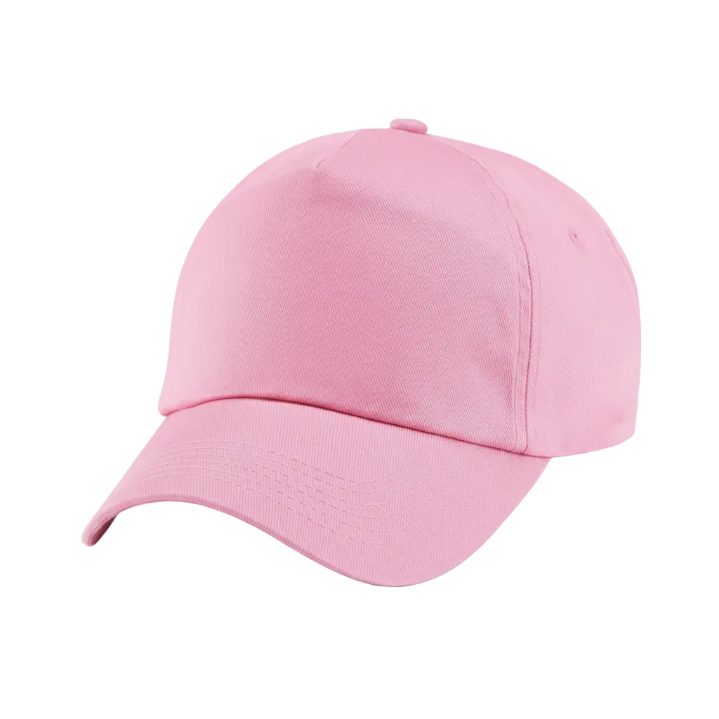 Pink baseball cap on a light gray background
