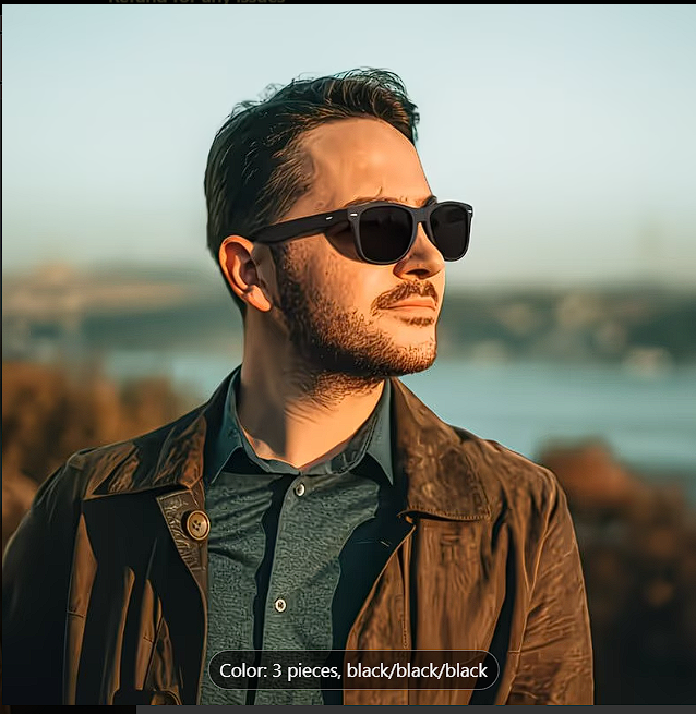 Stylish retro sunglasses with a sleek black frame, dark lenses