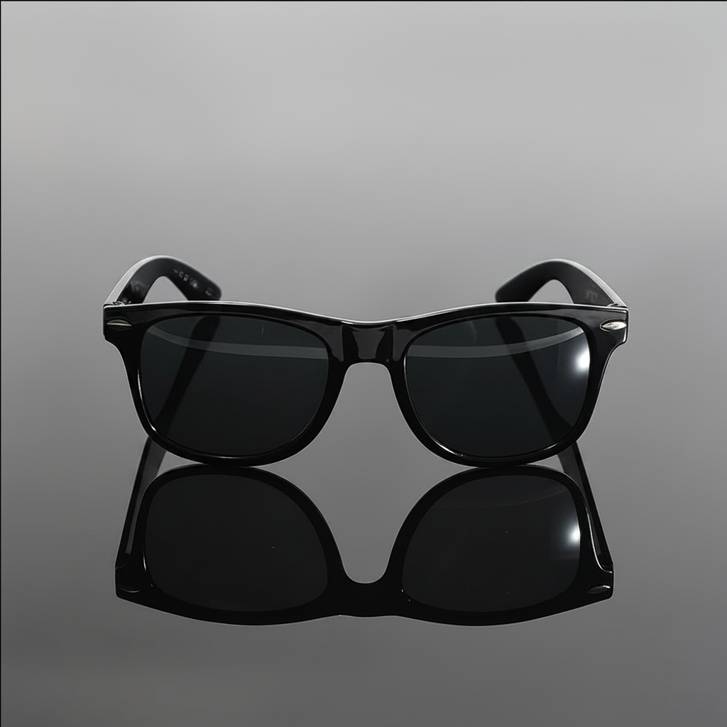 Stylish retro sunglasses with a sleek black frame, dark lenses