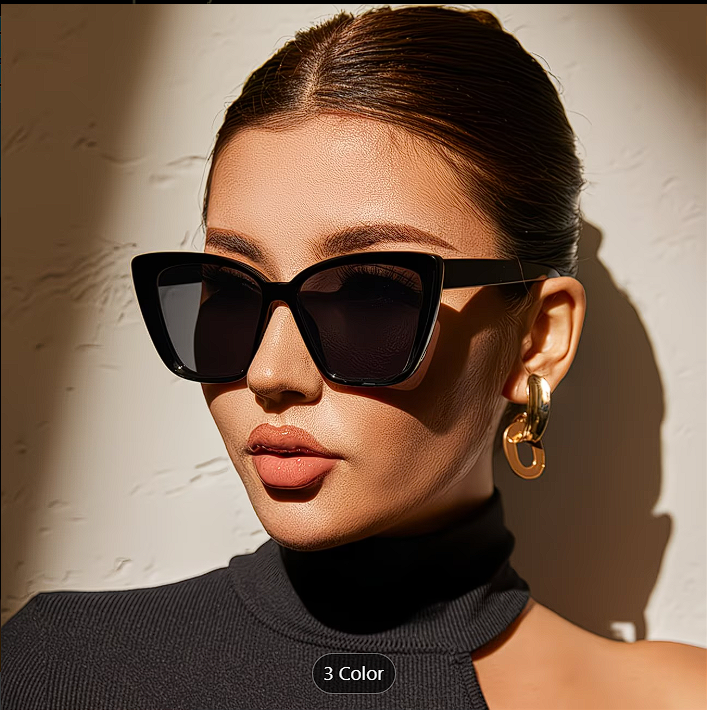 Cat-Eye Large Frame Sunglasses – Black