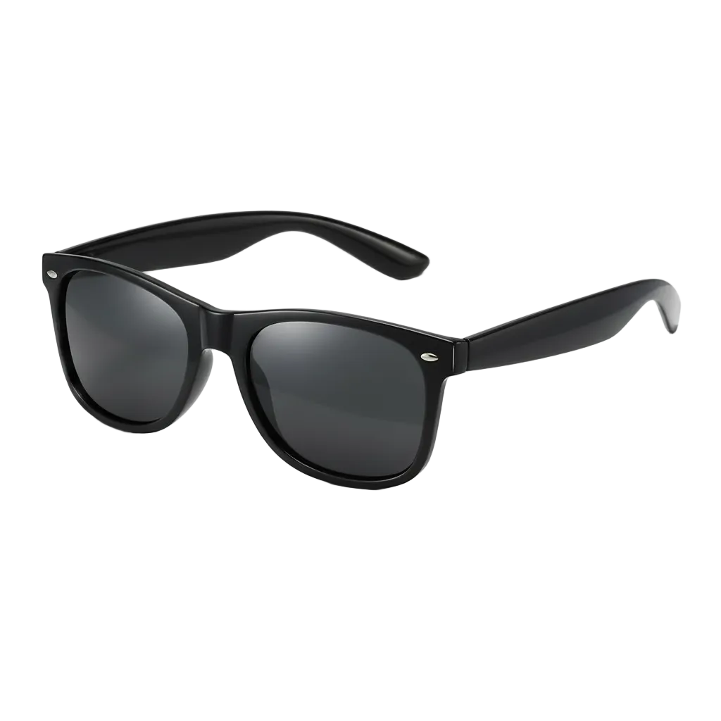 Stylish retro sunglasses with a sleek black frame, dark lenses
