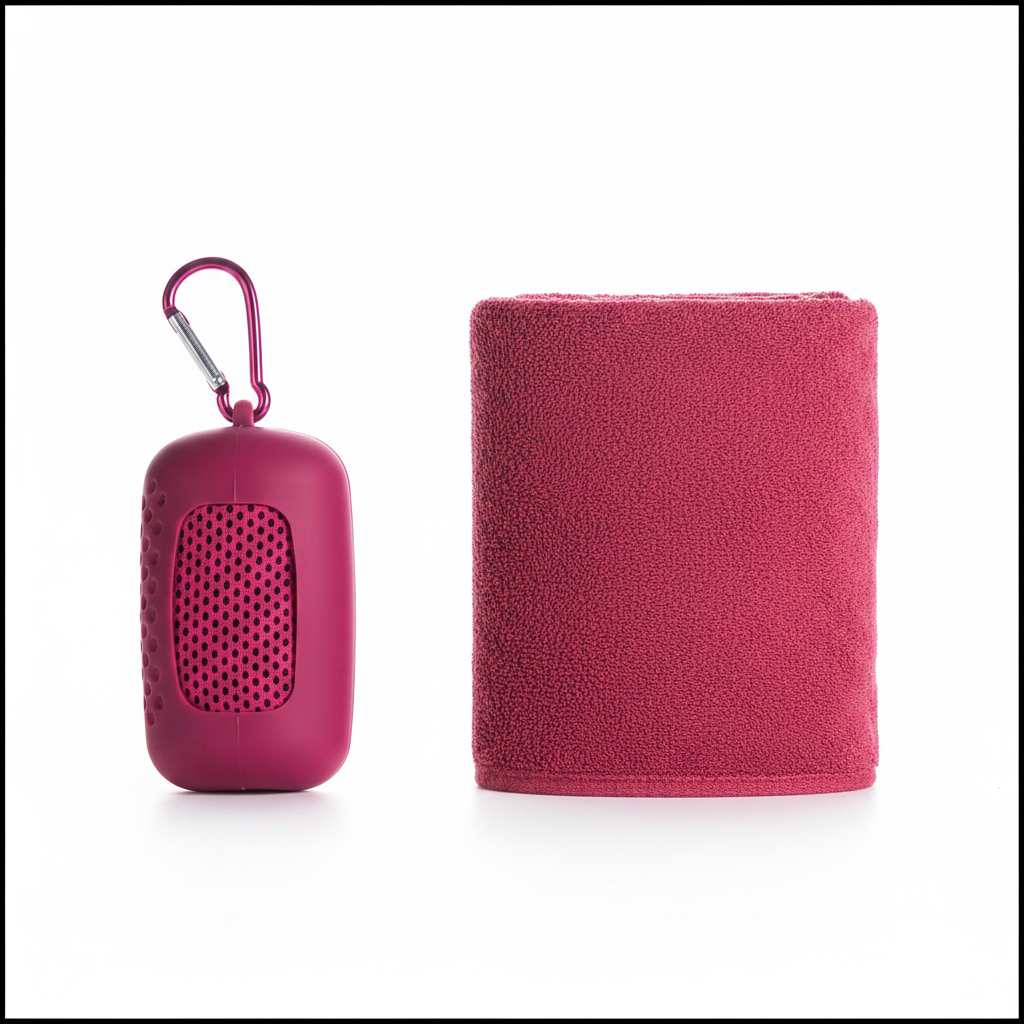 Premium Quick-Dry Sports & Outdoor Towel with Compact Travel Storage Case – Rose Red