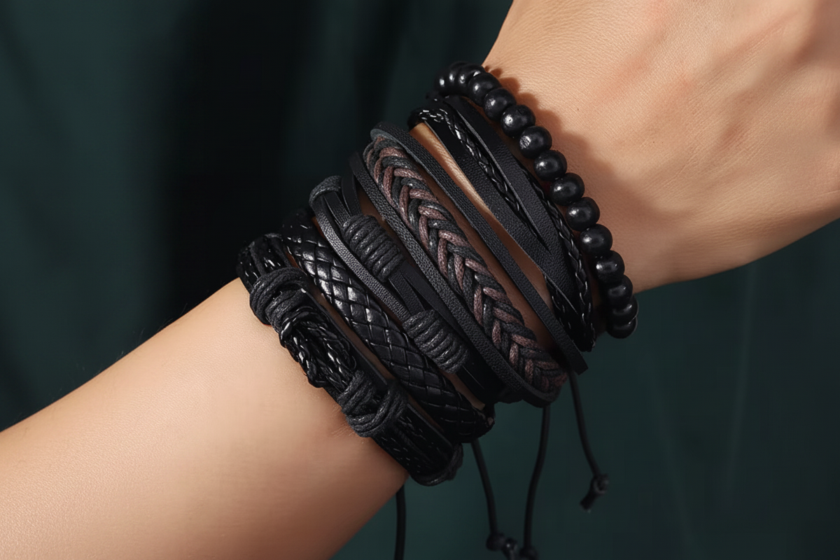 6-piece Black Set Men's Wristband