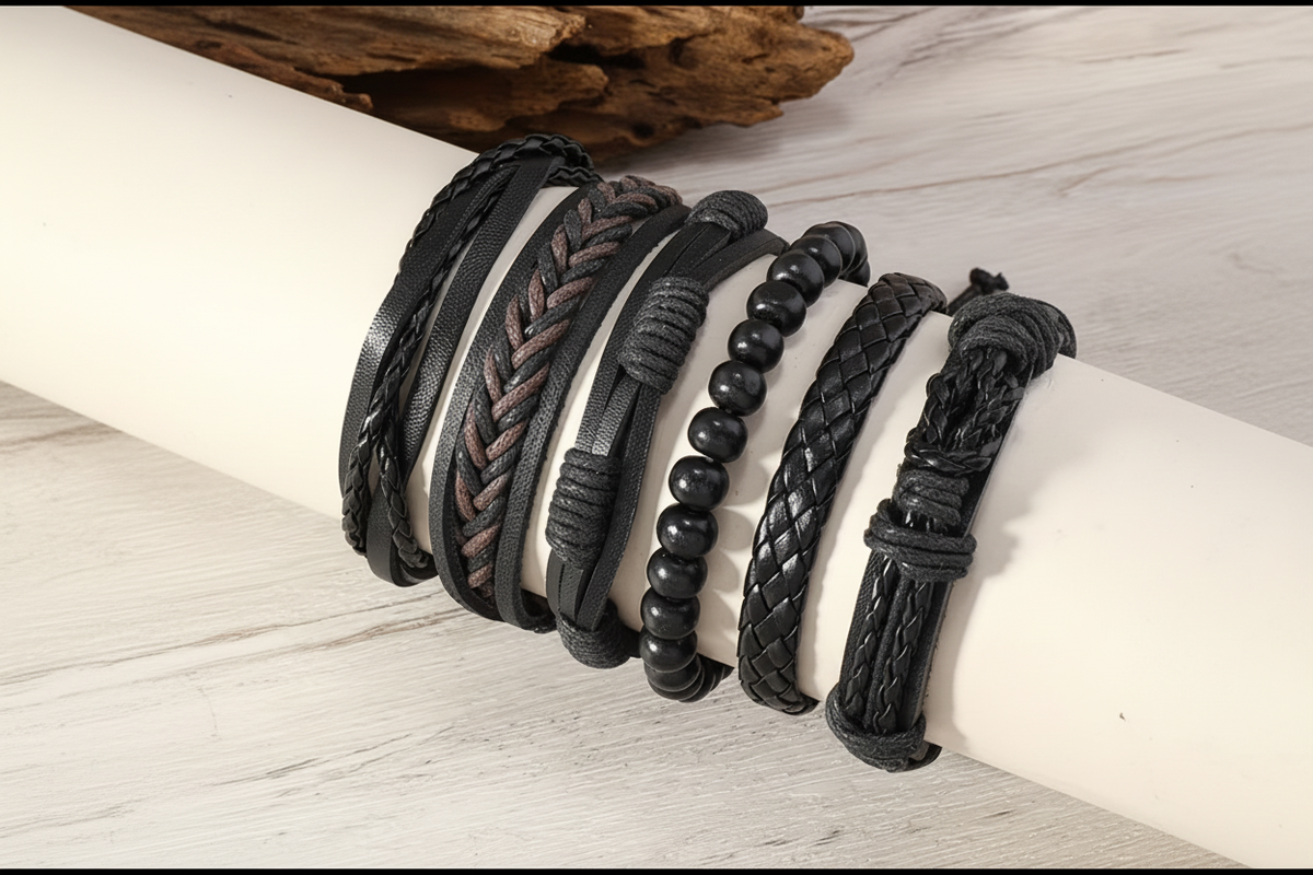 6-piece Black Set Men's Wristband