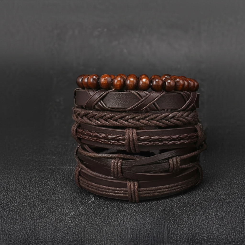 6-piece brown Set Men's Wristband