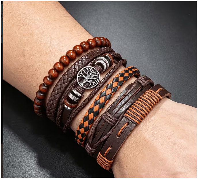 6pcs Vintage Punk Faux Leather Bracelets for Men,