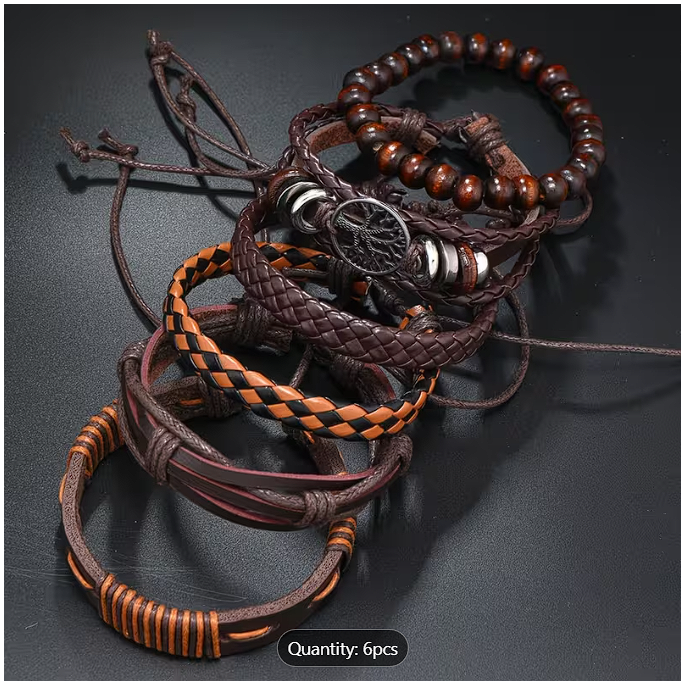 6pcs Vintage Punk Faux Leather Bracelets for Men,