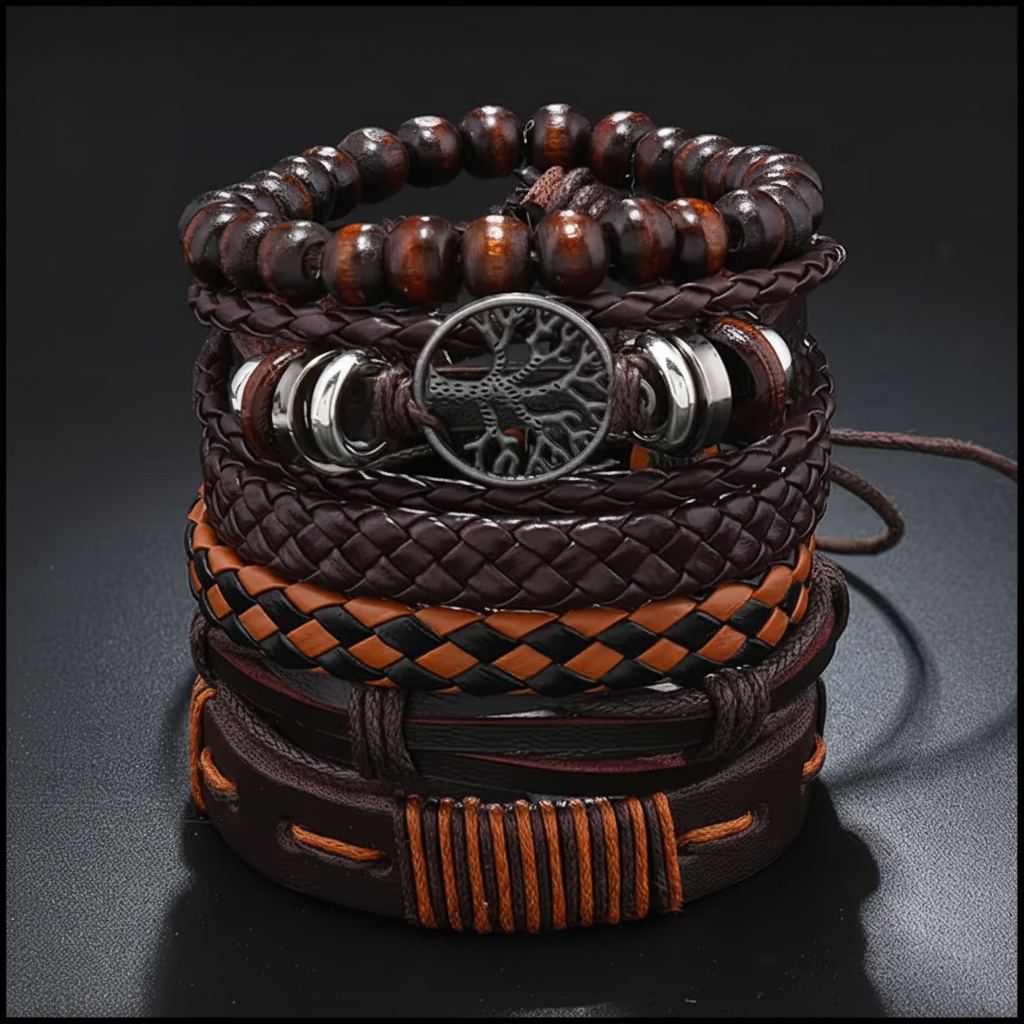 6pcs Vintage Punk Faux Leather Bracelets for Men,