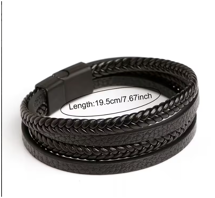 Black Men's Braided PU Leather Bracelet