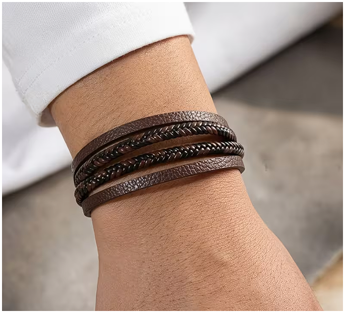 Brown colour Men's Braided PU Leather Bracelet