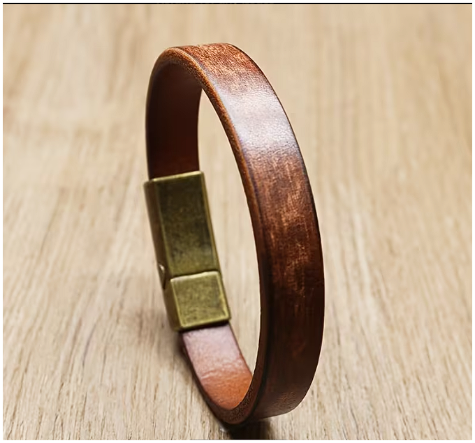 Vintage Texture Genuine Leather Unisex Bracelet coffee colour