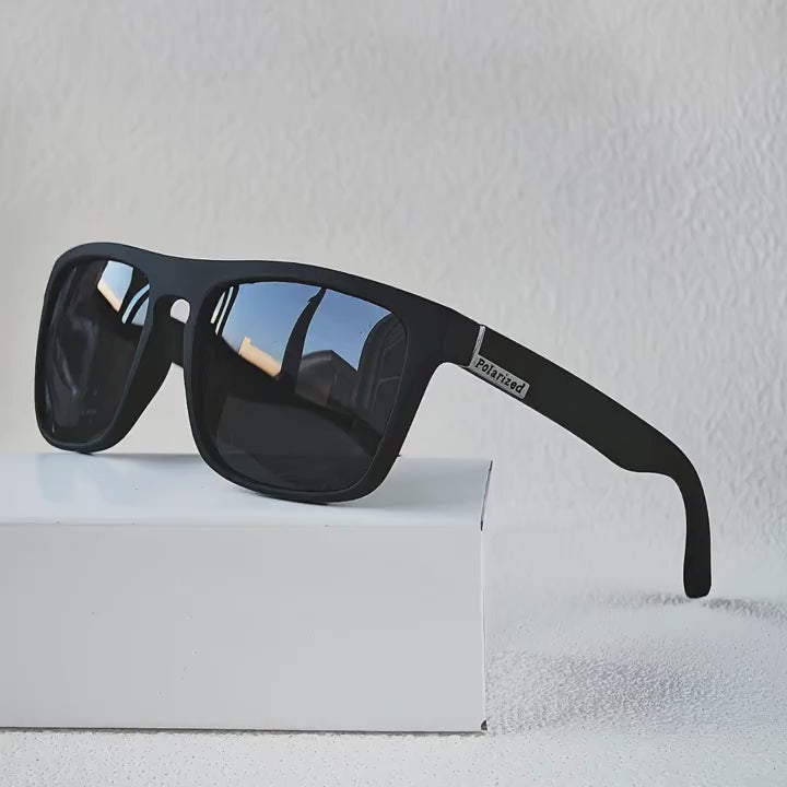 Vintage Square Polarized Sunglasses – Black Silver Unisex